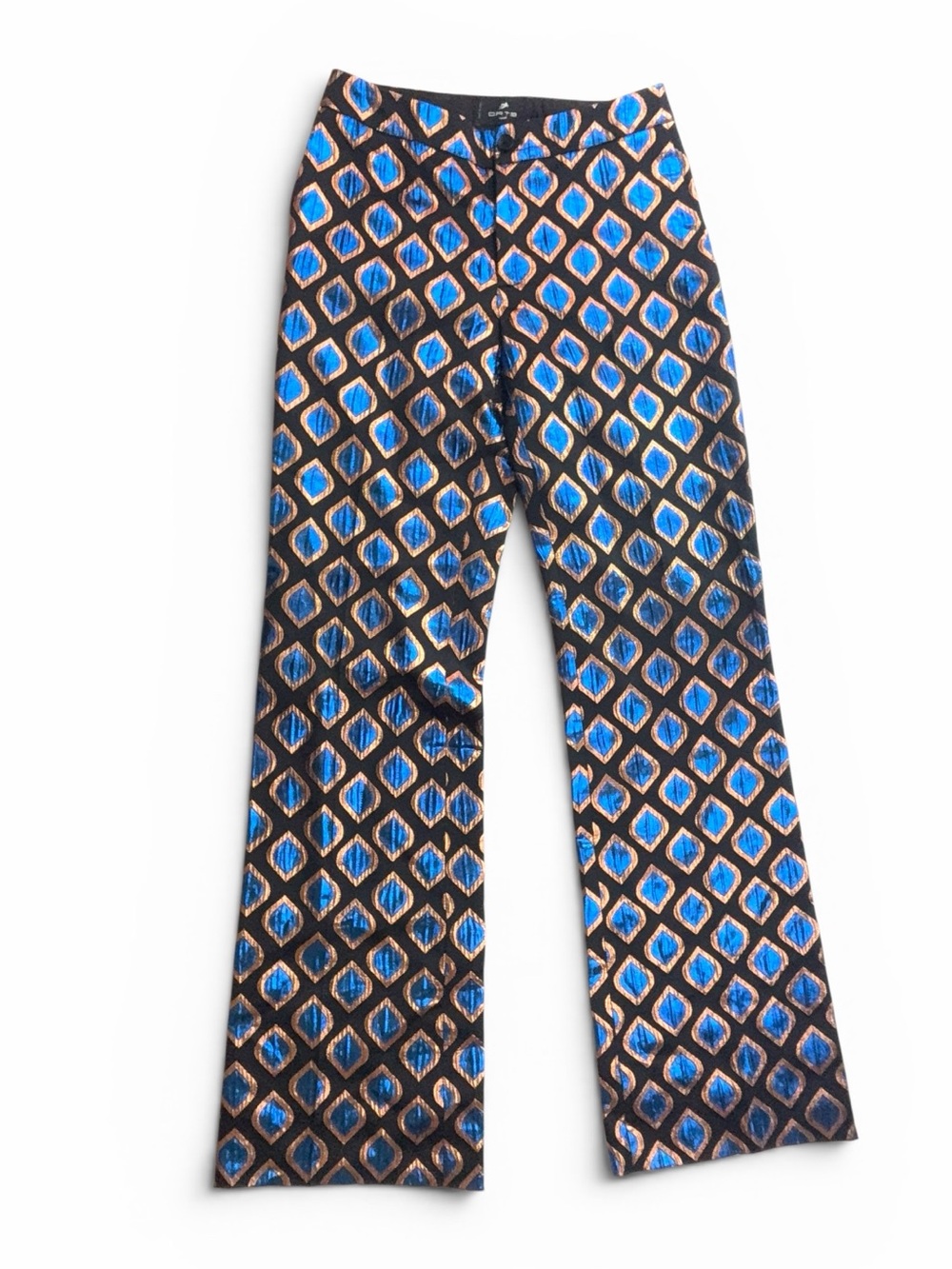 ETRO Milano Metallic Geometric Blue,Black, gold straight leg Pants Size 38